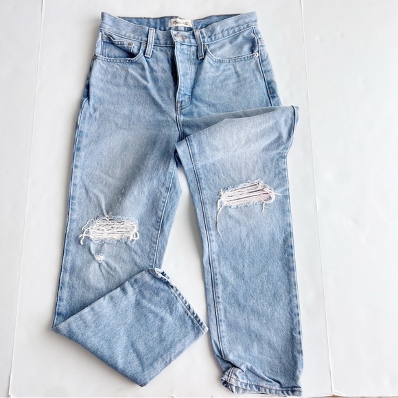 2/25 Madewell Blue Jeans Denim Full Length Classic Straight 26P petite rips - Picture 2 of 8